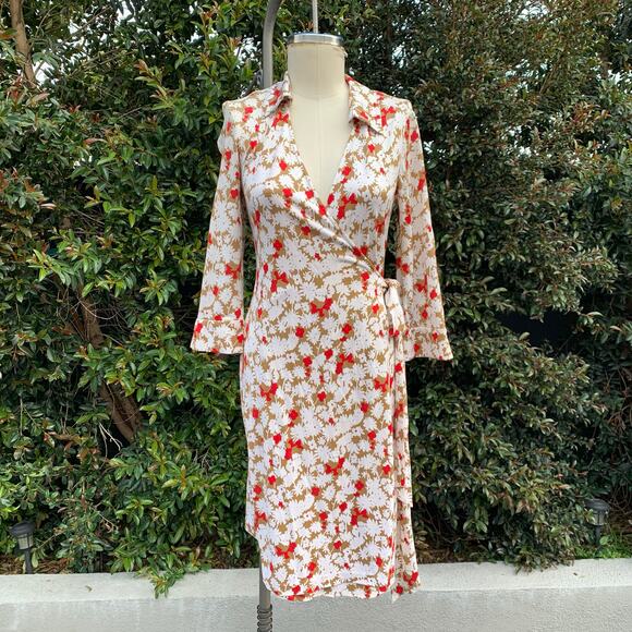 Diane Von Furstenberg Floral Wrap Midi Dress - Red and White - Picture 4 of 8